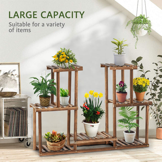 4-Tier High Low Wood Plant Stand Multiple Shelves Plant Display Rack FlowerStand
