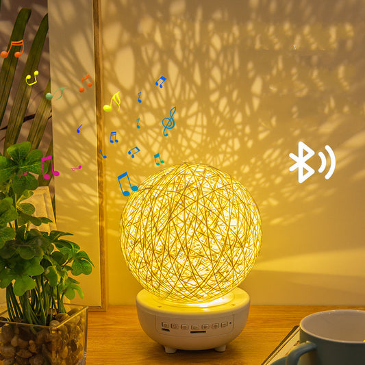 Bluetooth-compatible Music LED Night Light Romantic Dimmable Starry Table Lamp Bedside Rechargeable Rattan Ball Moon Lamps